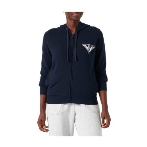 Emporio Armani Blå Zip Hoodie med Tryckt Logotyp Blue, Dam