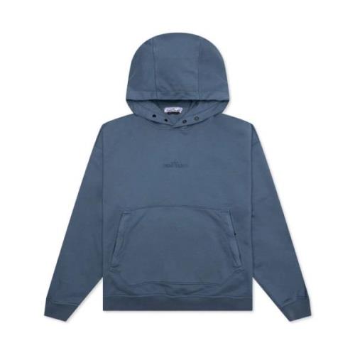 Stone Island Blå hoodie med broderad logotyp Blue, Herr