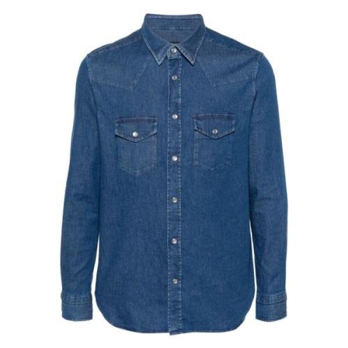 Tom Ford Corduroy slim fit skjorta med fickor Blue, Herr