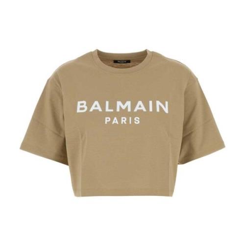 Balmain Stilig Beige Bomull T-shirt Beige, Dam