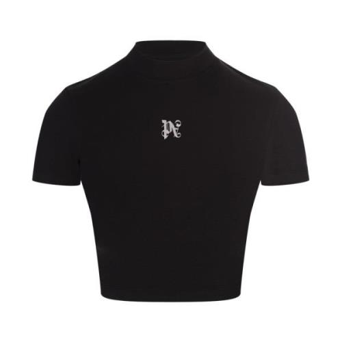 Palm Angels Svart Monogram Crop Top Black, Dam