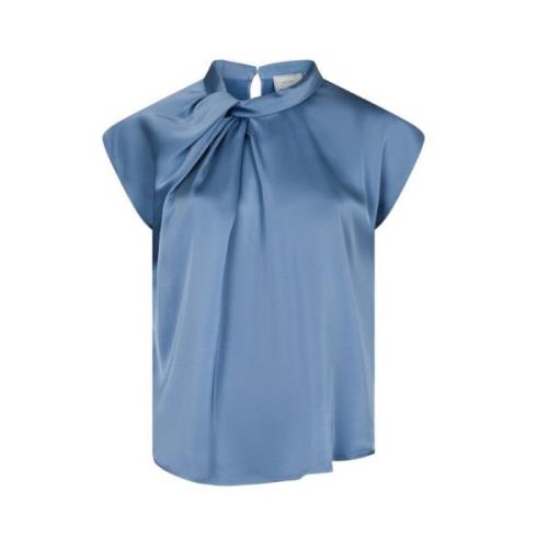 Neo Noir Blå Blommig Satin Blus Topp Blue, Dam