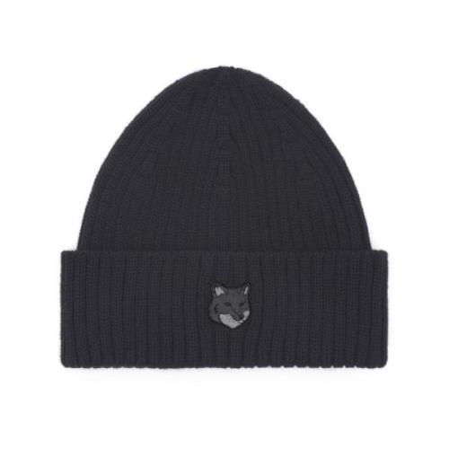 Maison Kitsuné Svart Ull Logo Fram Hat Black, Herr