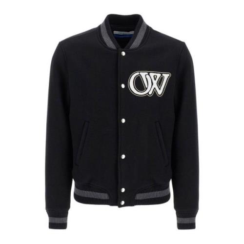 Off White Varsity-inspirerad broderad bokstav bomberjacka Black, Herr