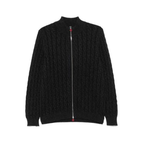 Kiton Mörkgrå Cashmere Cable-Knit Cardigan Gray, Herr