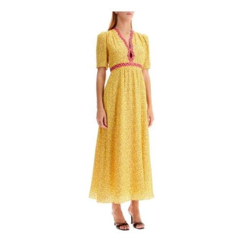 Saloni Ambra Sunrise Jacquard Silke Midi Klänning Yellow, Dam