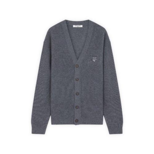 Maison Kitsuné Räfflad Cardigan Grå Tröja Logo Gray, Herr