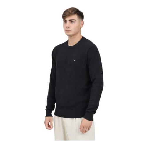 Tommy Hilfiger Svart Crewneck Tröja Broderad Flagga Black, Herr