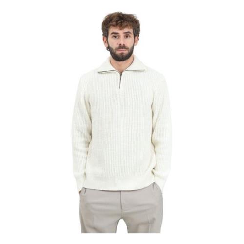 Selected Homme Vit Stickad Tröja Halv Zip White, Herr