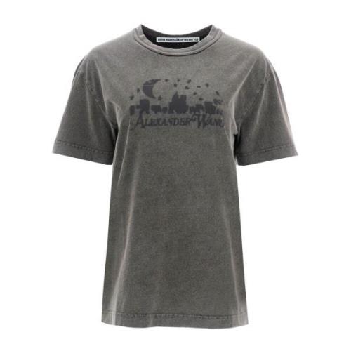 Alexander Wang Vintage Skyline Distressed T-Shirt Gray, Dam