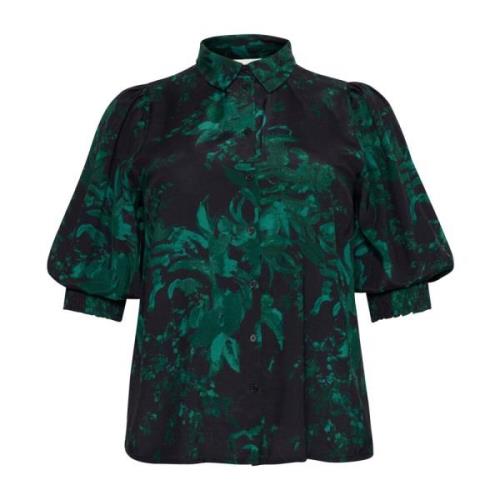 Kaffe Curve Målad Blomma Skjortblus Multicolor, Dam