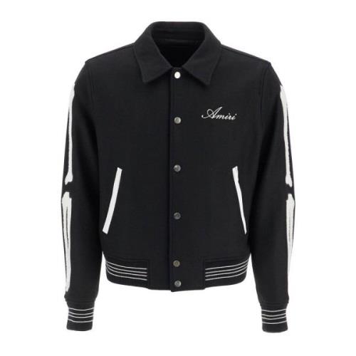 Amiri Bones Varsity Jacket med Terry-Stitch Patches Black, Herr