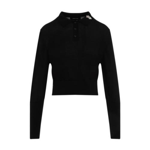 Simone Rocha Svart Pärlstickad Polo Kofta Black, Dam