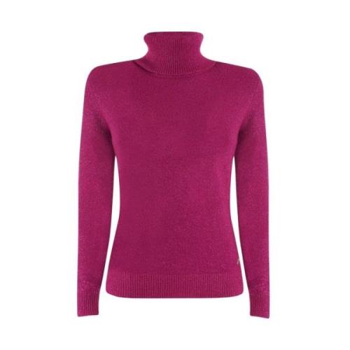 YES ZEE Fuchsia Viskos Turtleneck Tröja Pink, Dam