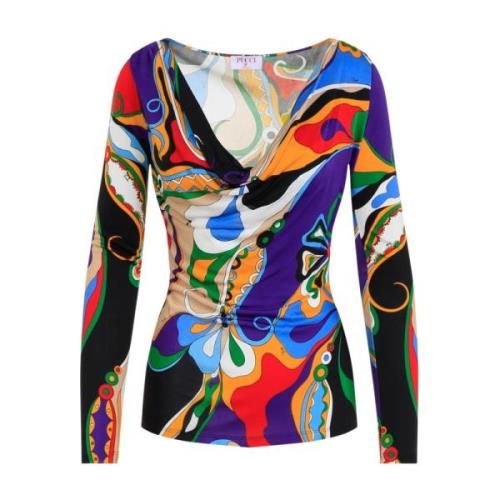 Emilio Pucci Röd Blommig Blus Multicolor, Dam