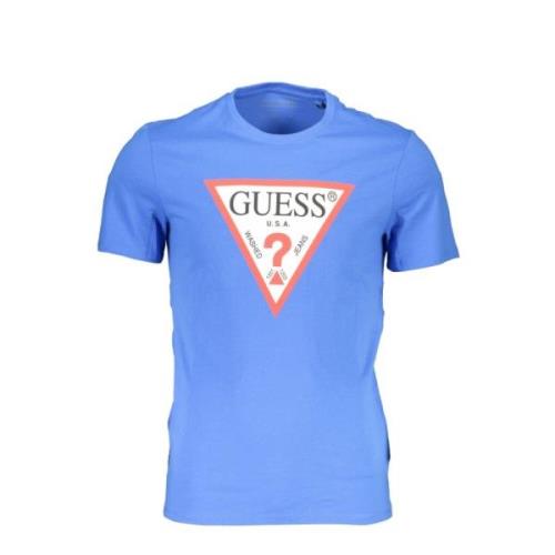 Guess Blått bomullst-shirt med logotryck Blue, Herr