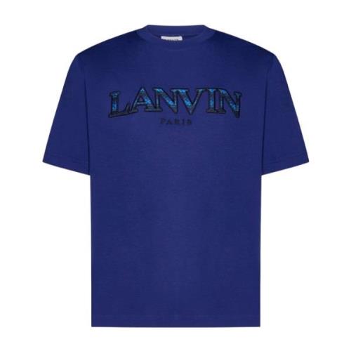 Lanvin Blå Bomull Crewneck T-shirt med Präglad Logotyp Blue, Herr