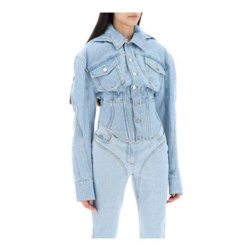 Mugler Denim Korsettjacka med huva Blue, Dam