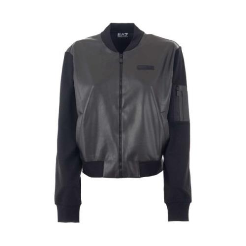 Emporio Armani EA7 Svart Bomullsblandad Huvtröja Gray, Dam