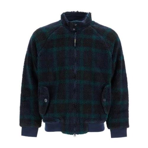 Baracuta Texturerad Fleece Harrington Jacka med Rutor Blue, Herr