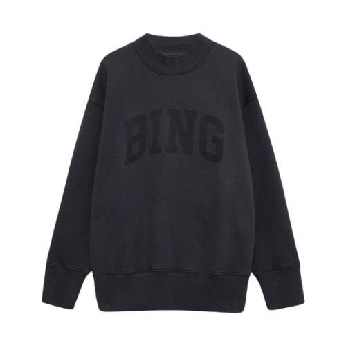 Anine Bing Bradie Sweatshirt i Tvättad Svart Bomullsfleece Black, Herr