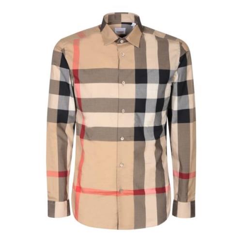 Burberry Beige Rutig Skjorta Långärmad Beige, Herr