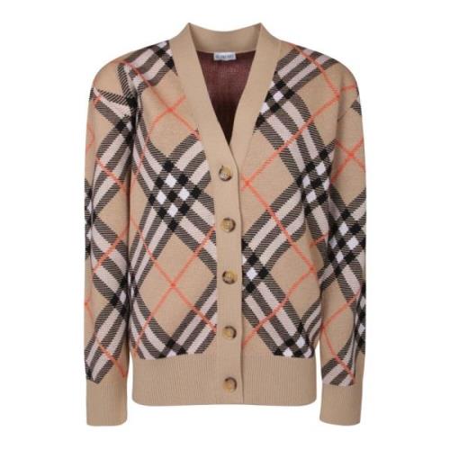 Burberry Beige Check Sweater Aw24 Beige, Dam