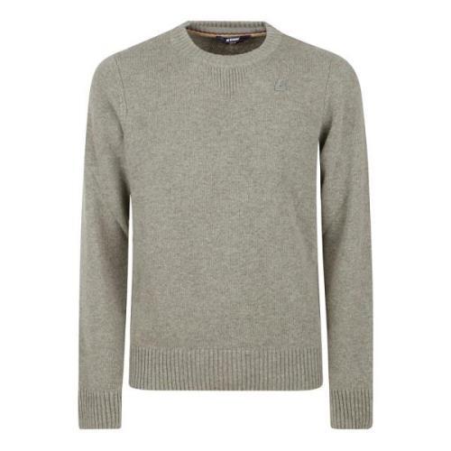 K-Way Beige Lambswool Sweater Girocollo Gray, Herr