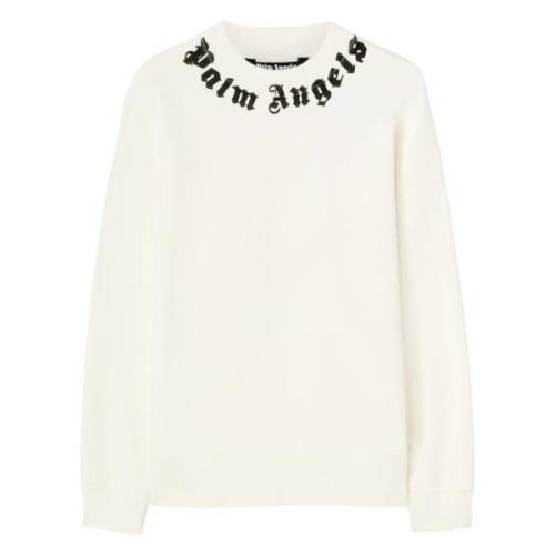 Palm Angels Logo Crew Neck Sweatshirt White, Herr