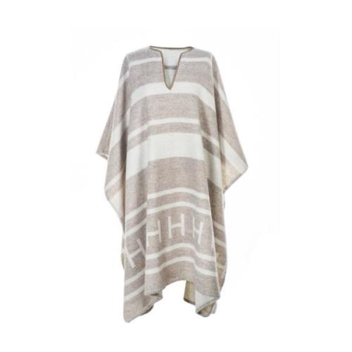 Hést Randig Ull Poncho Beige, Dam