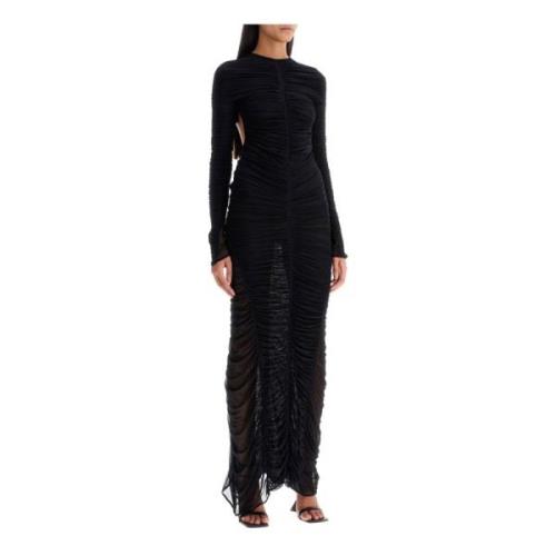 Mugler Rynkad Mesh Panel Maxi Klänning Black, Dam