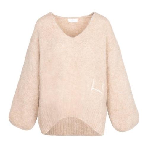 Hést Oversized V-ringad tröja Beige, Dam