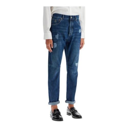 Brunello Cucinelli Slitna Denim Fritids Passform Jeans Blue, Herr