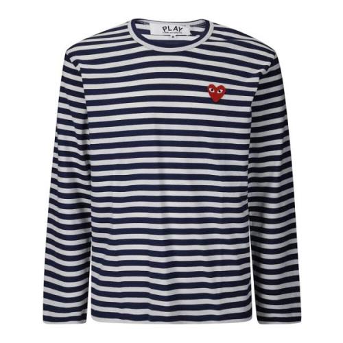 Comme des Garçons Play Randig långärmad T-shirt med logotyp Blue, Herr