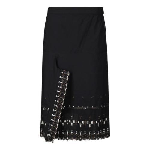 Lemaire Broderad Midi Kjol med Slits Black, Dam