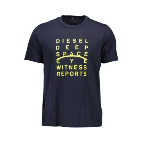 Diesel Blått Logot-shirt med rund hals Blue, Herr