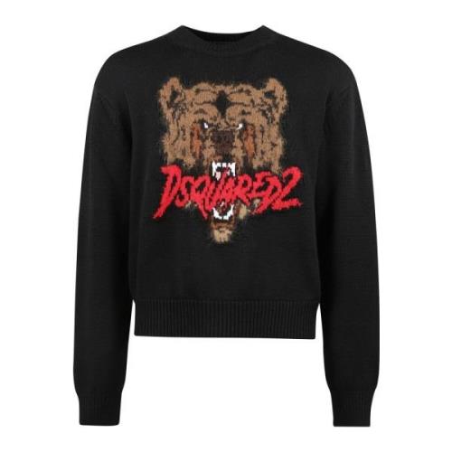 Dsquared2 Stilig Pullover Tröja för Män Black, Herr