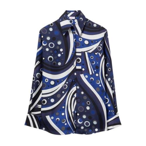 Emilio Pucci Swirl Print Silkeskjorta Navy Blå Multicolor, Dam