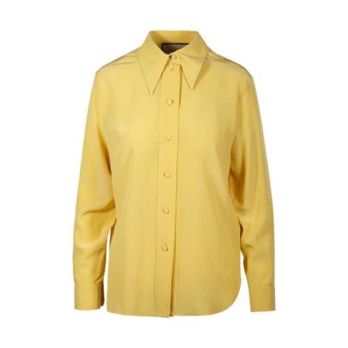 Gucci Silk Crepe de Chine Skjorta Gul Iris Yellow, Dam