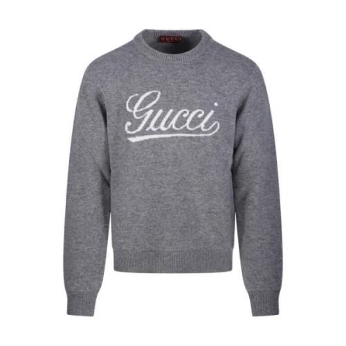 Gucci Grå/Vit Sweatshirt med Crew Neck Gray, Herr