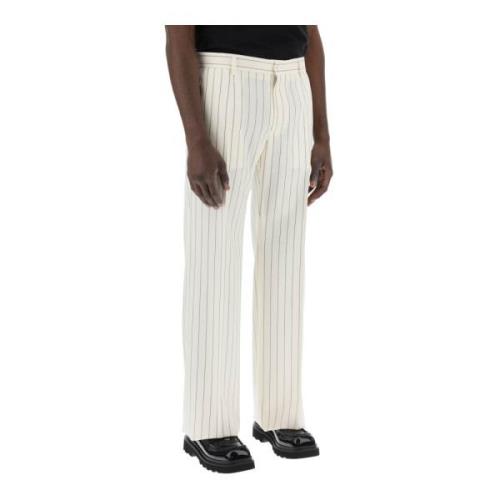 Dolce & Gabbana Pinstripe Stretch Wool Trousers White, Herr