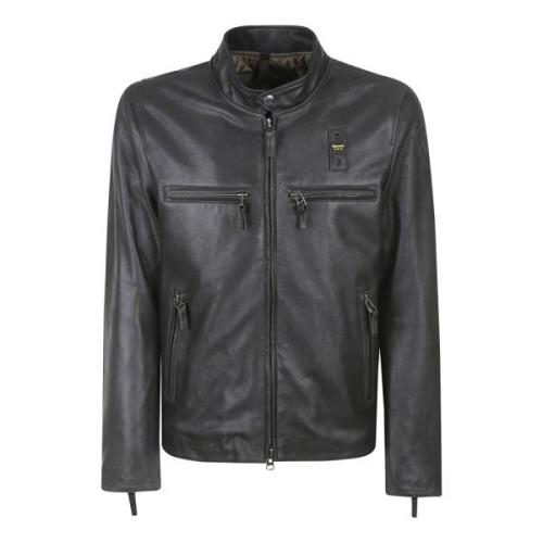 Blauer Svart Biker Läderjacka Carlos Black, Herr