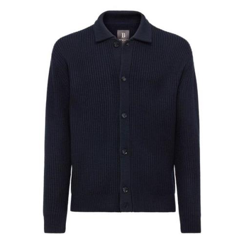 Boggi Milano Cardigan med skjortkrage i merinoull Blue, Herr