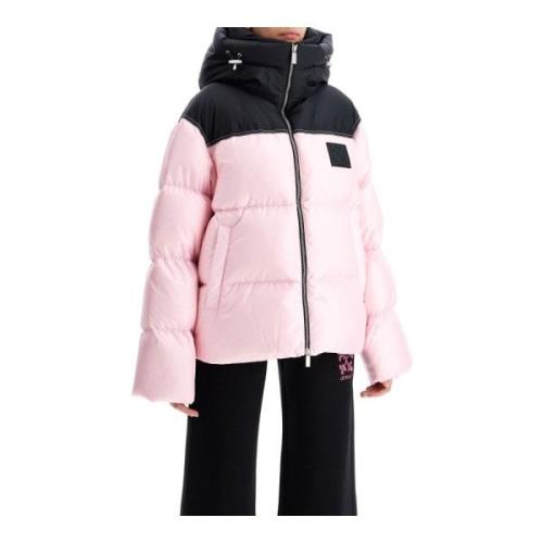 Off White Färgblock Quiltad Dunjacka Pink, Dam