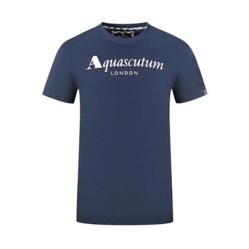 Aquascutum Herr Bomull T-shirt med Logotyp Blue, Herr