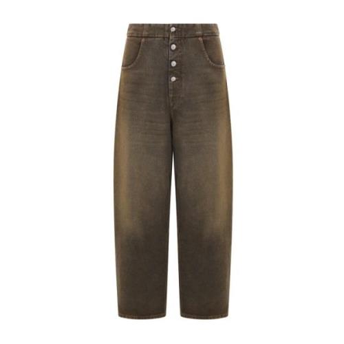 MM6 Maison Margiela Brun Cropped Jeans med Vit Söm Brown, Dam