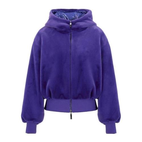 Emporio Armani Lila Reversibel Pälsjacka med Huva Purple, Dam