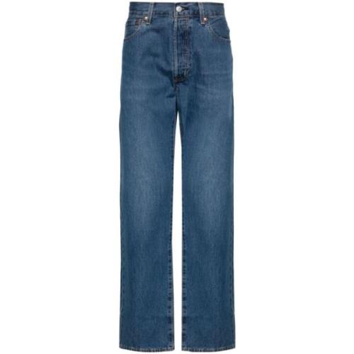 Levi's Blå Denim Breda Jeans med Whiskering Blue, Herr