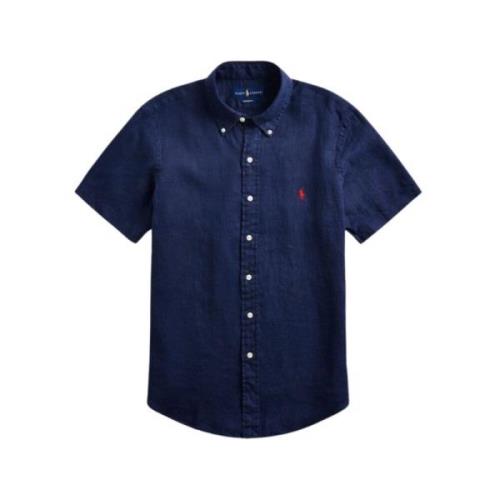 Ralph Lauren Marinblå Linne Custom Fit Skjorta Blue, Herr