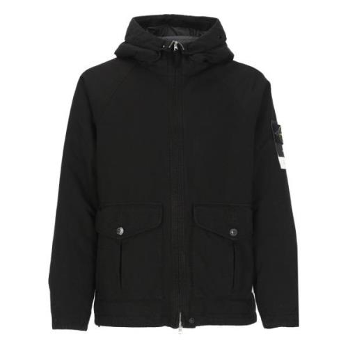 Stone Island Svart Vadderad Jacka med Huva Black, Herr